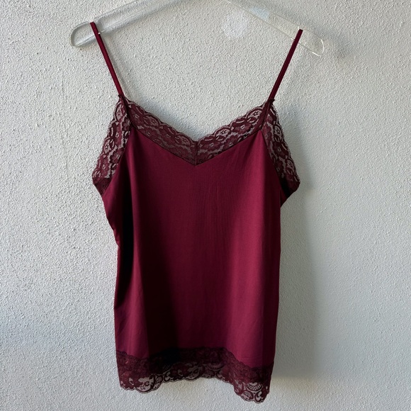 White House Black Market Tops - White House Black Market Large Burgundy Lace Trim Camisole Adjustable Straps NWT